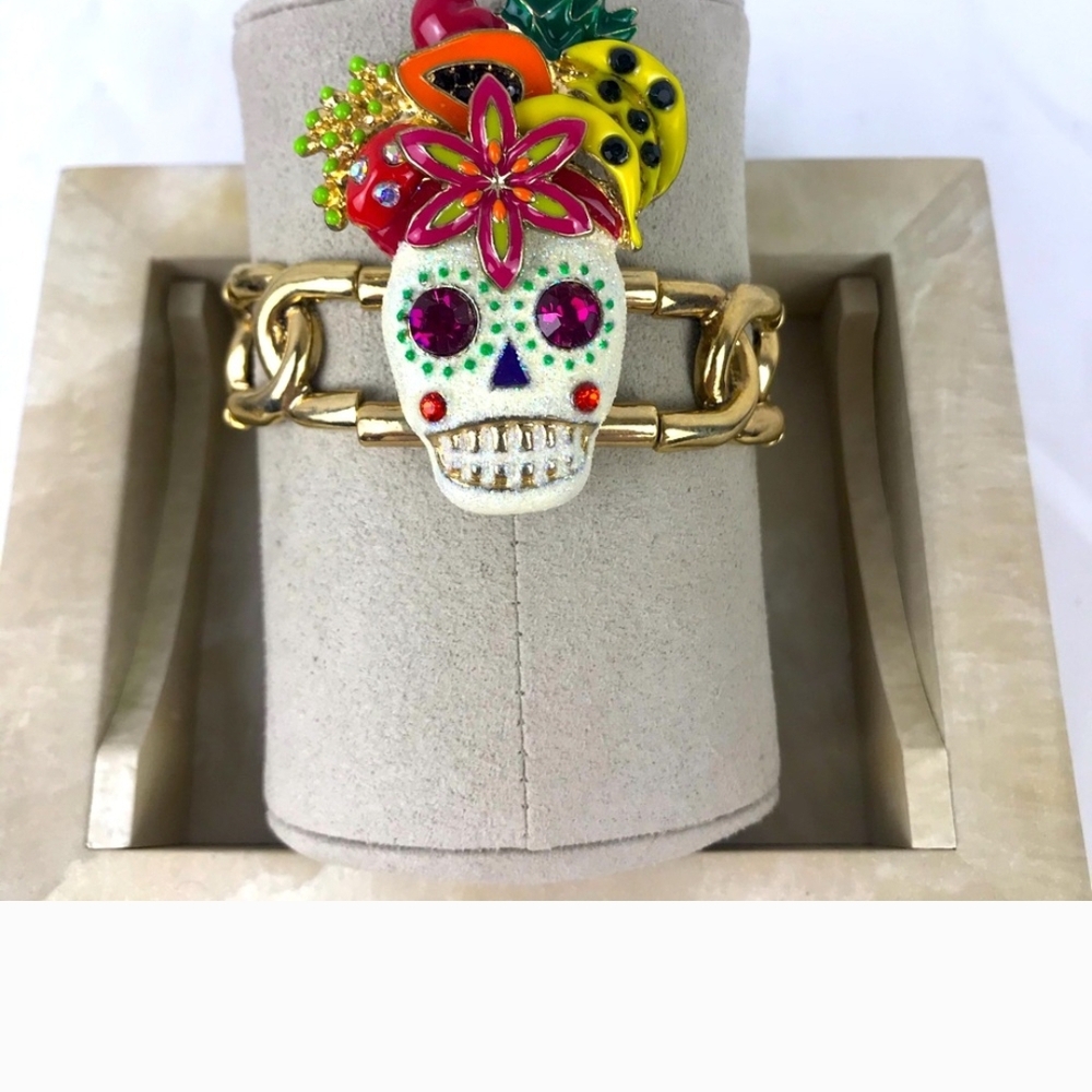 Betsey Johnson Multicolor Skull Charm Bracelet